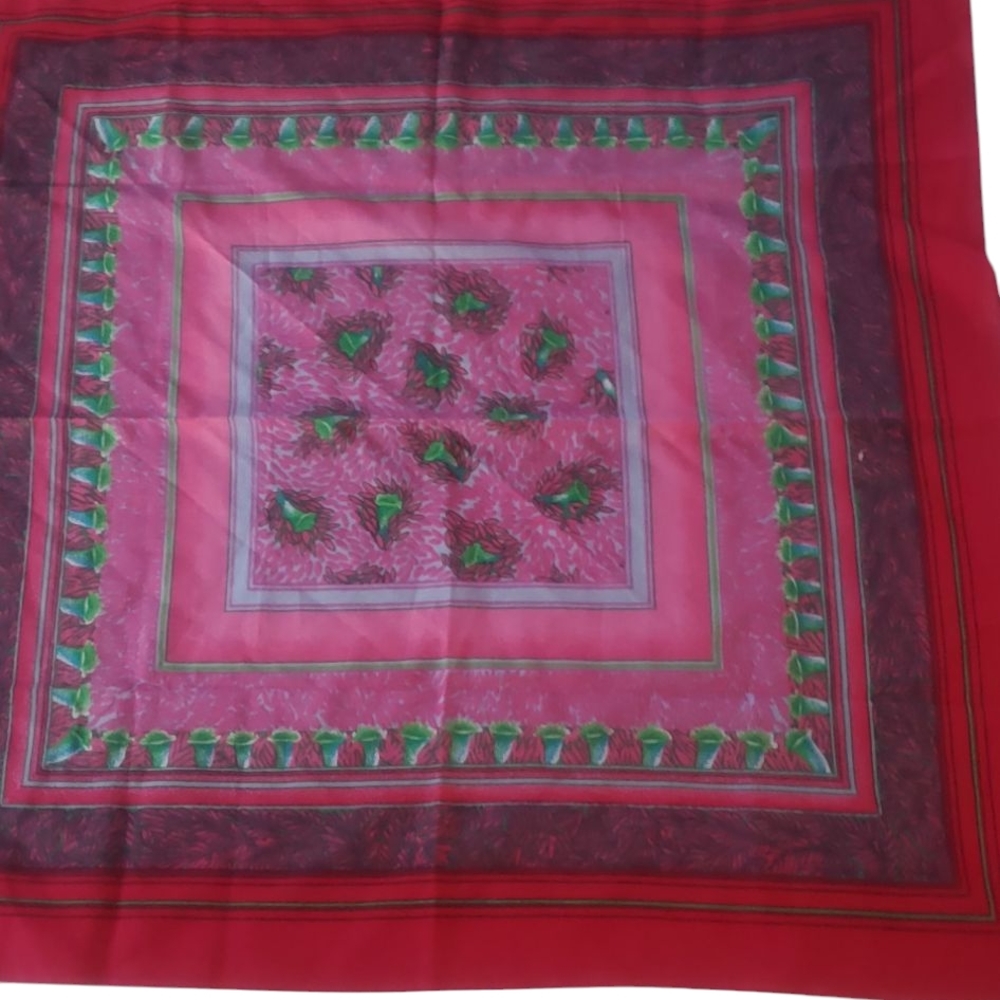 Pierre Cardin Elegant Red Green Pink Square Multifunctional Scarf 23" X 24"